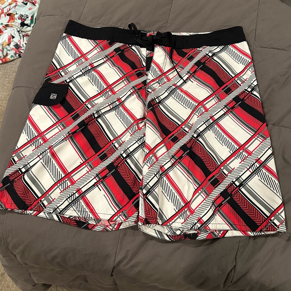 Men's Bulky Boy Board Shorts - Red and Black
